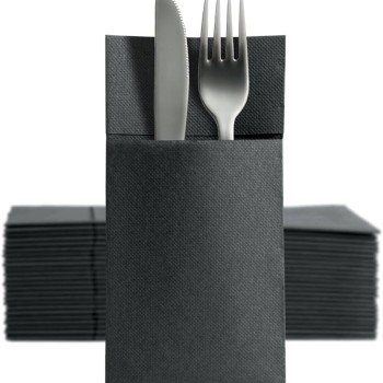 NAPKINS 2-PLY BLACK ( 38X38) POCKET LAMINATE 100 Pcs