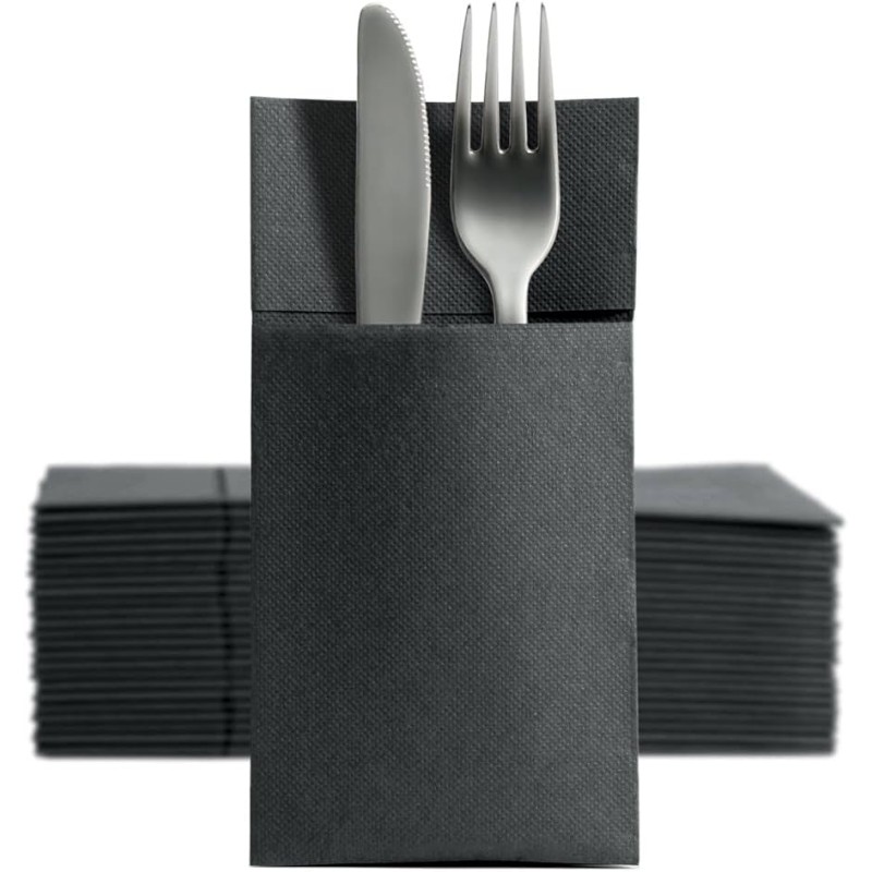 NAPKINS 2-PLY BLACK ( 38X38) POCKET LAMINATE 100 Pcs