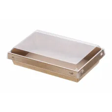 Χάρτινο Δοχείο Φαγητού Kraft 700ml 17x11x4,5cm με Καπάκι PET Safelock (Σετ) — 30τμχ