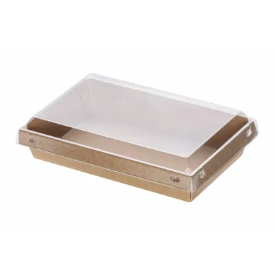 Kraft Paper Food Containers 700 ml (17x11x4,5) with PET Safelock Lid (SET) 30 Pcs.