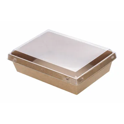Kraft Paper Food Containers 700 ml (17x13x5,5) with PET Safelock Lid (SET) 25 Pcs.