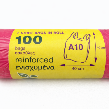 T-Shirt Bags in Roll A10 – 100 pcs (40x40 cm), Reinforced (Pink)
