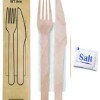 16CM WOODEN CUTLERY 5/1SET (FORK+KNIFE+TISSUE+TOOTHPICK+SALT)