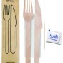 16CM WOODEN CUTLERY 5/1SET (FORK+KNIFE+TISSUE+TOOTHPICK+SALT)