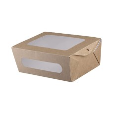 Ορθογώνιο Δοχείο Φαγητού Kraft 2000ml 20,4x14,2x7,4cm με Καπάκι PET Διπλού Παραθύρου — 50τμχ