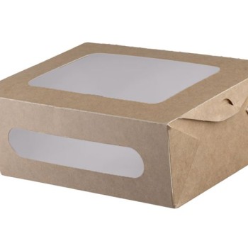 Ορθογώνιο Δοχείο Φαγητού Kraft 2000ml 20,4x14,2x7,4cm με Καπάκι PET Διπλού Παραθύρου — 50τμχ