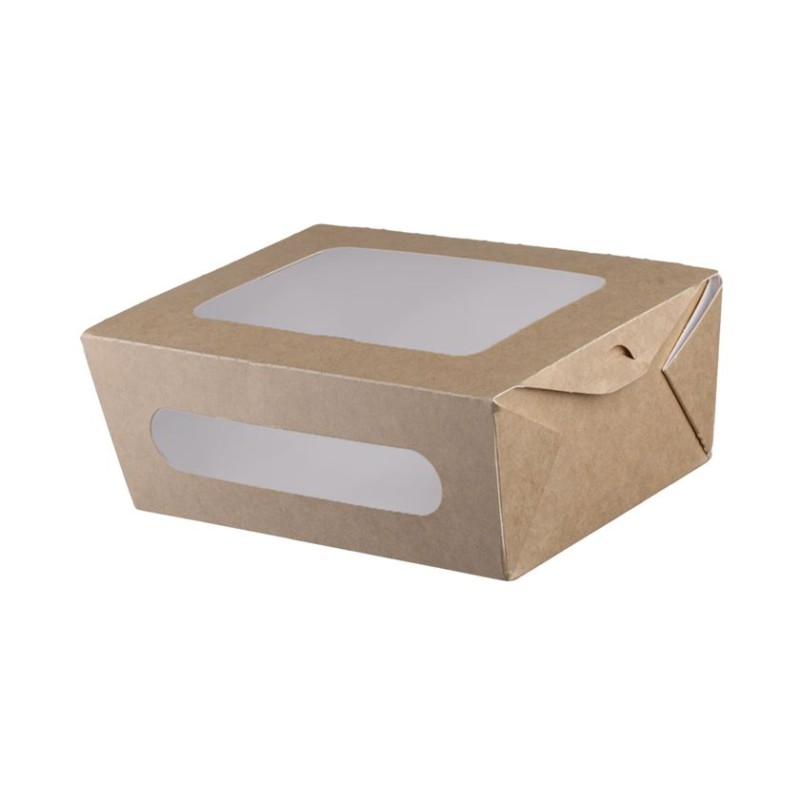 RECTANGULAR KRAFT FOOD CONTAINER 2000ml (20,4x14,2x7,4) WITH PET DOUBLE WINDOW LID 50 PCS
