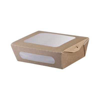 RECTANGULAR KRAFT FOOD CONTAINER 1500ml (20,4x14x7) WITH PET DOUBLE WINDOW LID  50pcs