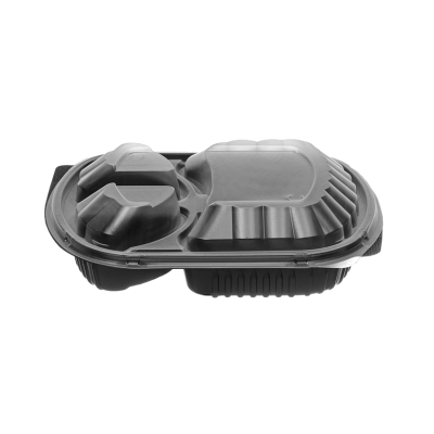 Black PP Microwave Container 3 Compartments 1000ml with Lid — 150 pcs